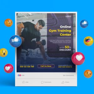 Mockup image of social media post design template for gym and fitness trainer